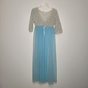 Cottagecore Lace Organza Maxi Gown Robe Cardigan Cover Ethereal Vintage Medium